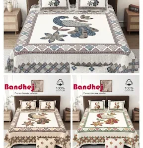 Bandhej Cotton King Size Bedsheet 108x108